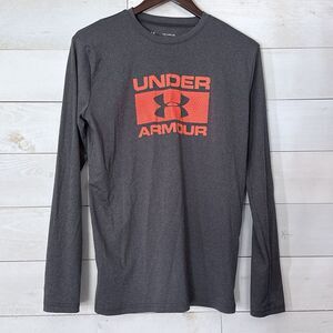 Under Armour HeatGear Loose Fit Youth Size XL Solid Gray/Orange Logo‎ Graphic